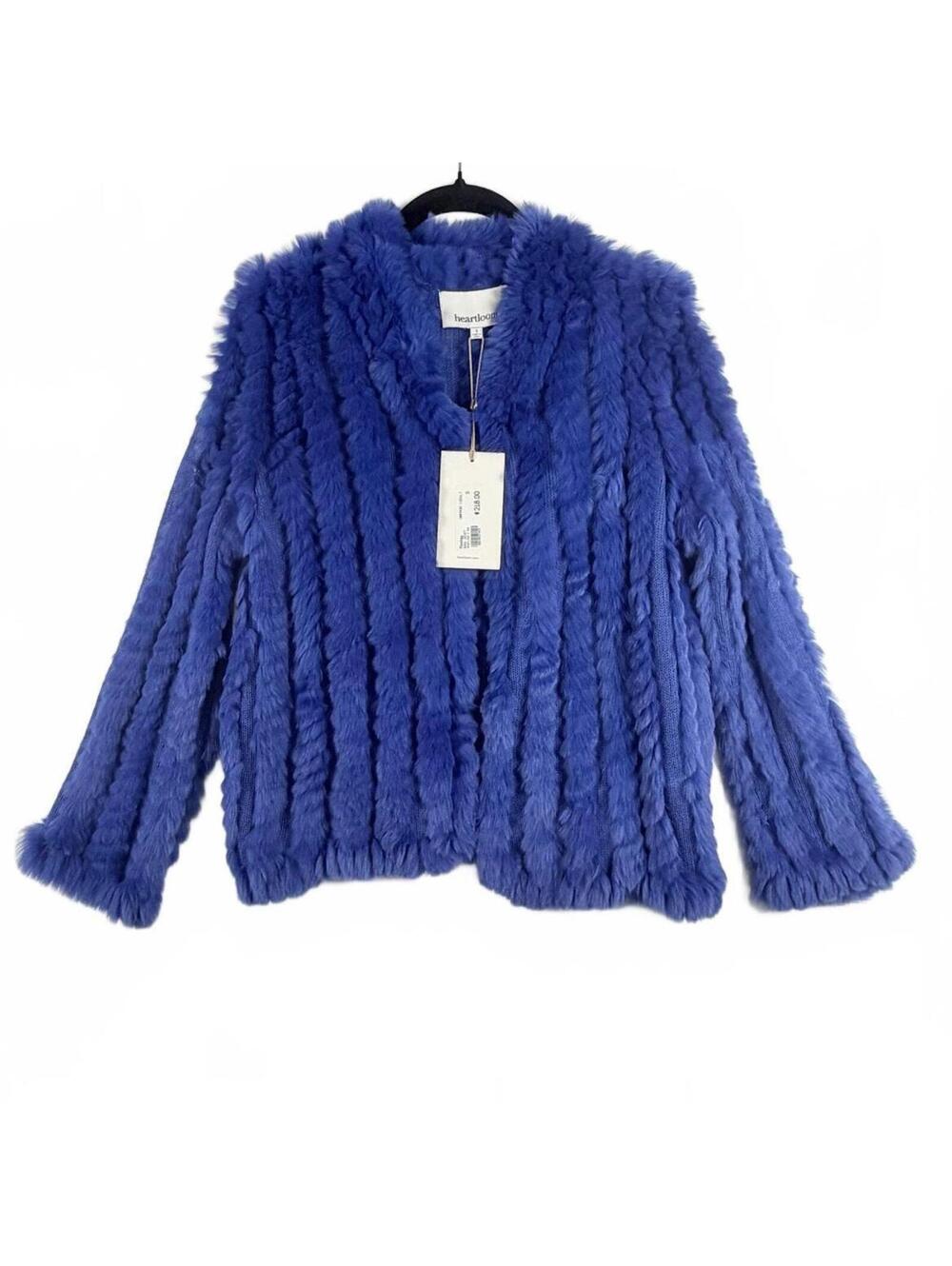 NEW! Heartloom Rosa Jacket Cobalt Blue Real Rex‎ Rabbit Fur Coat Boho Chic Small